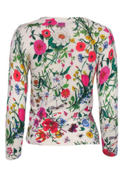 Current Boutique-Samantha Sung - Ivory Silk & Cashmere Multi Color Floral Print Cardigan Sweater Sz L