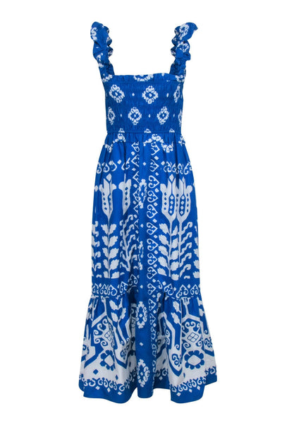 Current Boutique-Sea NY - Blue & White Print Ruffle Strap Maxi Dress Sz S