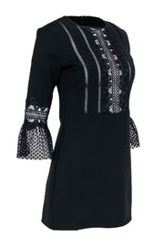 Current Boutique-Self-Portrait - Black Long Sleeve Lace Trim Mini Dress Sz 6