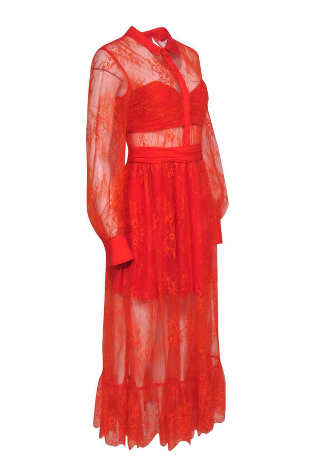 Current Boutique-Self-Portrait - Red Lace Maxi Formal Dress Sz 6