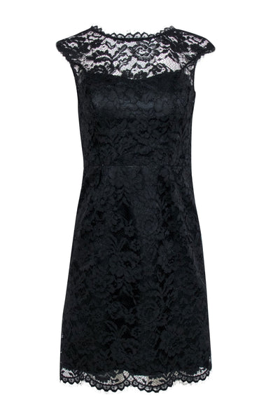 Current Boutique-Shoshanna - Black Lace Scopp Back Cap Sleeve Dress Sz 2