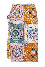 Current Boutique-Silvia Tcherassi - Green, Mustard, & Pink Print Wrap Tie Skirt Sz S