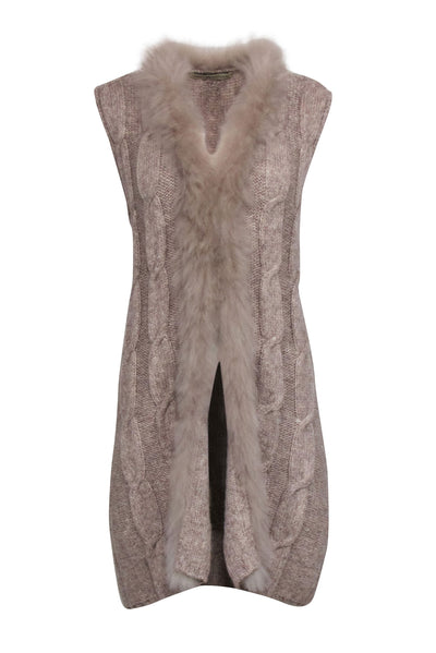 Current Boutique-Simply Natural - Beige Knit Fuzzy Trim Vest Sz One Size