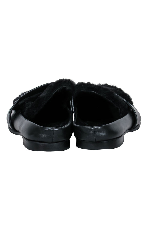 Current Boutique-Sol Sana - Black Leather Mules w/ Faux Fur Toe Shoes Sz 8