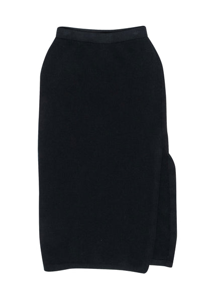 Current Boutique-St. John - Black Knit Midi Pencil Skirt w/ Side Slit Sz 2