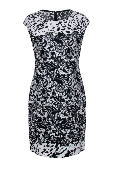 Current Boutique-St. John - Black & White Print Cap Sleeve Dress Sz 10