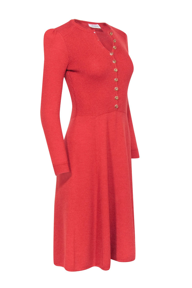 Current Boutique-St. John - Burnt Orange Flared Long Sleeve Knit Dress Sz XS