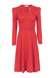 Current Boutique-St. John - Burnt Orange Flared Long Sleeve Knit Dress Sz XS
