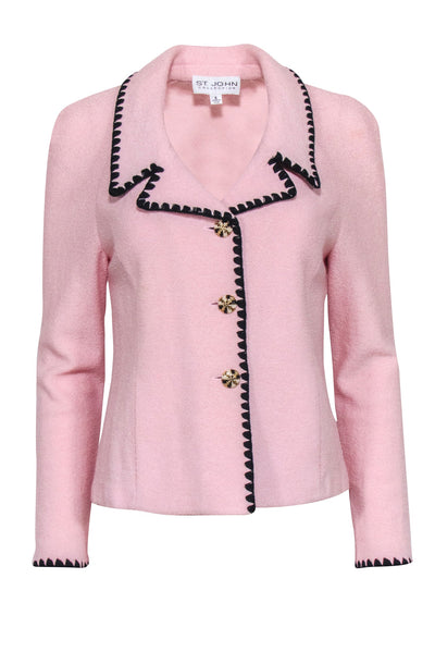 Current Boutique-St. John - Light Pink Knit Blazer w/ Black Trim Sz 6