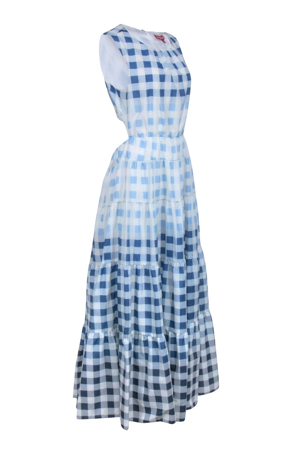Current Boutique-Staud - Blue Checkered Sleeveless Open Back Dress Sz L