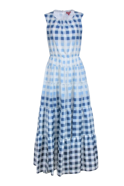 Current Boutique-Staud - Blue Checkered Sleeveless Open Back Dress Sz L