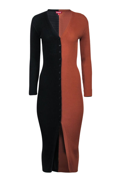 Current Boutique-Staud - Brown & Black Color Block Ribbed Knit Dress Sz S