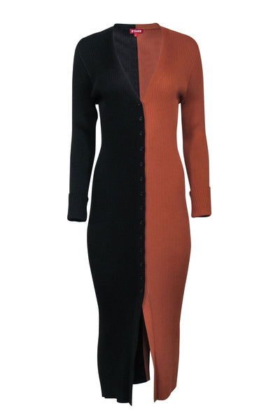 Current Boutique-Staud - Tan & Black Knit Two-Tone Maxi Dress Sz L