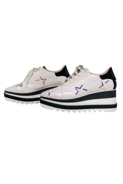 Stella McCartney - Cream & Black Platform Sneakers w/ Iridescent Stars Sz 10
