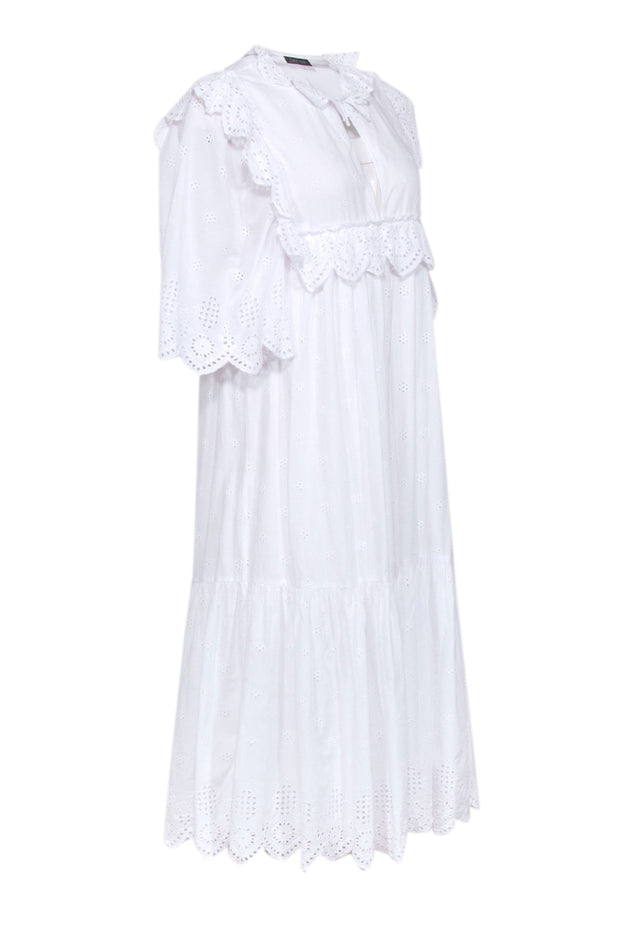 Current Boutique-Stella Nova - White Cotton Pointelle Detailed Midi Dress Sz 2