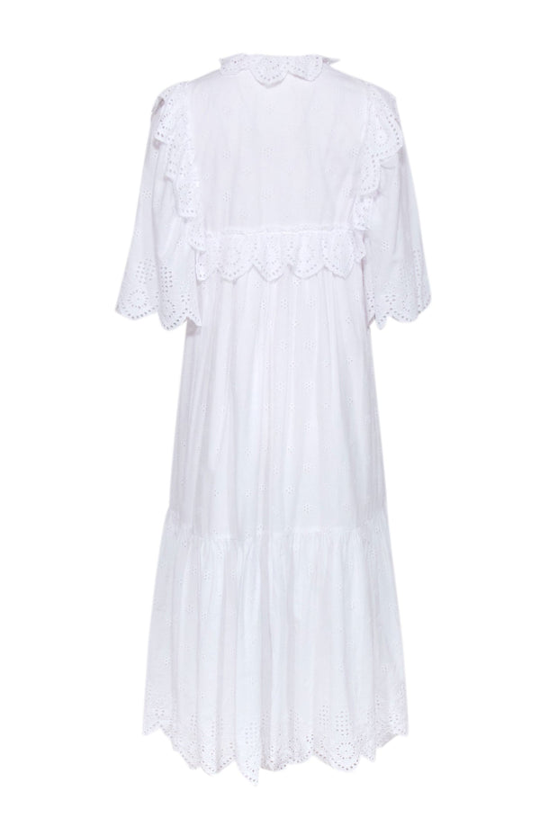 Current Boutique-Stella Nova - White Cotton Pointelle Detailed Midi Dress Sz 2