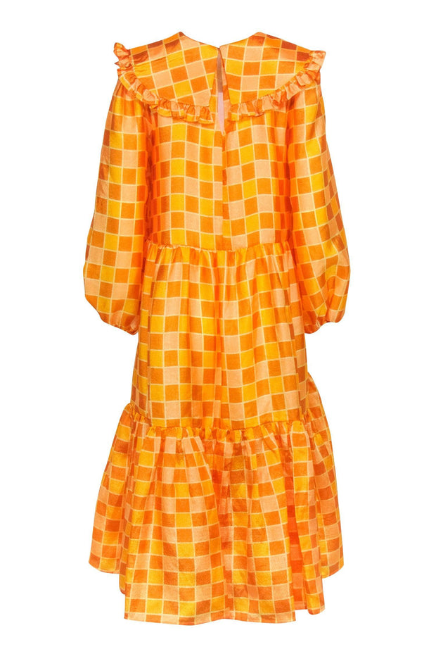 Current Boutique-Stella Nova - Yellow & Orange Checkered Long Sleeve Shift Dress Sz 6