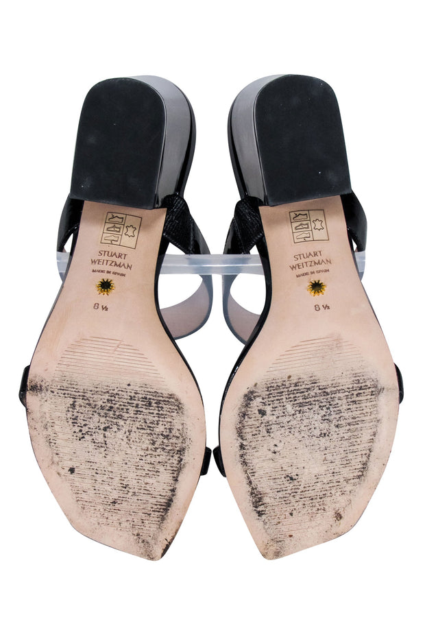 Current Boutique-Stuart Weitzman - Black Patent Leather Open Toe Chunky Heel Pumps Sz 8.5
