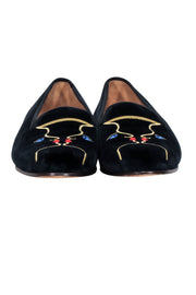 Current Boutique-Stubbs & Wootton S- Navy Velvet Loafers w/ Embroidered Face Detail Sz 11