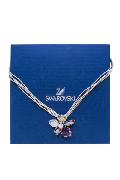 Current Boutique-Swarovski - Grey Vintage Layered Necklace w/ Crystal Pave Flower Pendant