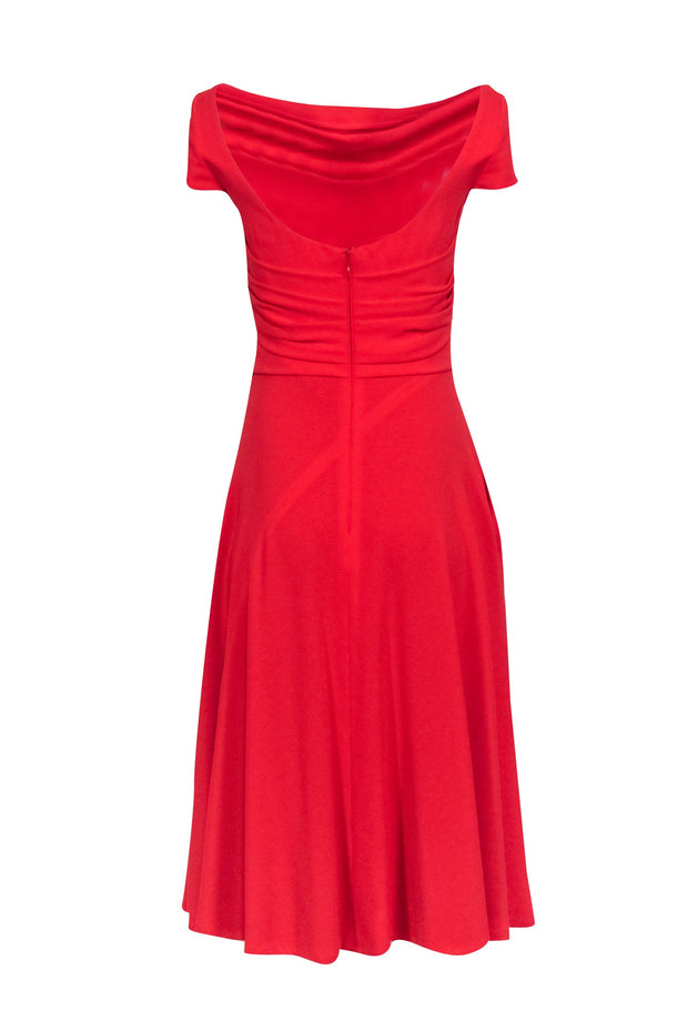 Current Boutique-Talbot Runhof - Red Cap Sleeve Ruched Dress Sz 6