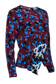 Current Boutique-Tanya Taylor - Burgundy Silk Blouse w/ Blue Splatter Pattern Sz 2