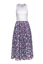 Current Boutique-Tanya Taylor - Ivory Sleeveless Knit Bodice w/ Purple Printed Bottom Dress Sz M