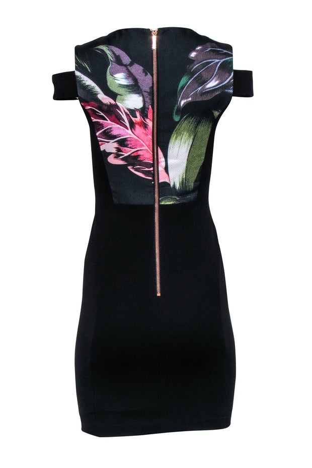 Current Boutique-Ted Baker - Black Cold Shoulder Dress w/ Multi-Color Leaf Print Sz 1
