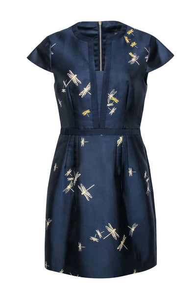 Current Boutique-Ted Baker - Navy & Gold Dragonfly Jacquard Dress Sz 8