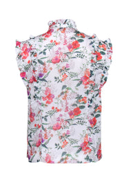Current Boutique-Ted Baker - White w/ Multi Color Floral Print Ruffle Trim Blouse Sz 6
