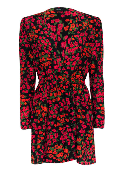 Current Boutique-The Kooples - Black w/ Red & Orange Floral Print Silk Dress Sz L