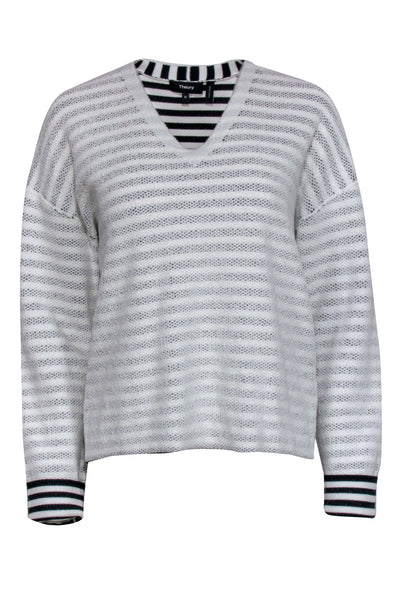 Current Boutique-Theory - White & Black Reverse Stripe V-Neckline Sweater Sz M