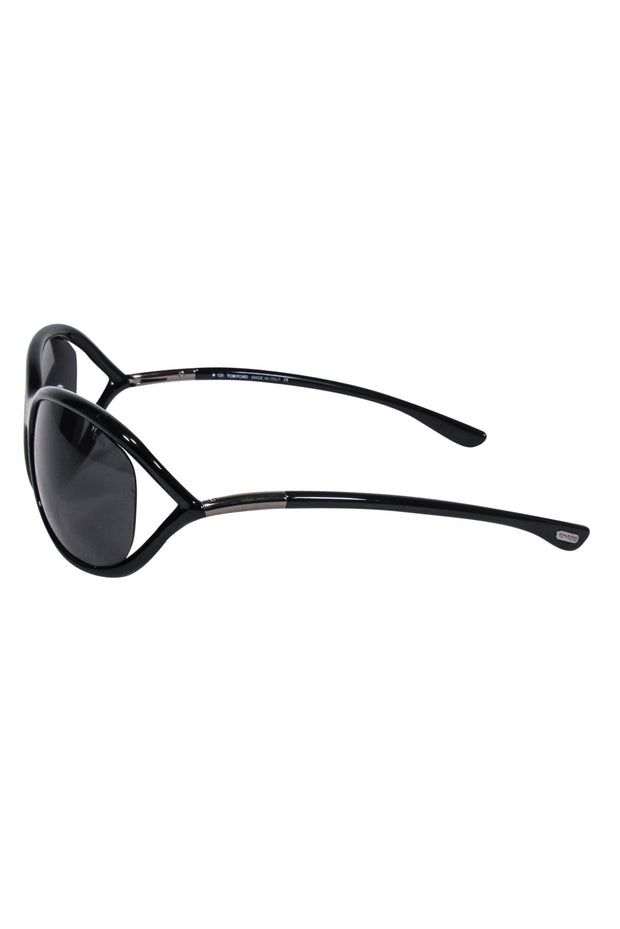 Current Boutique-Tom Ford - Black Rounded Sunglasses w/ Silver Detail