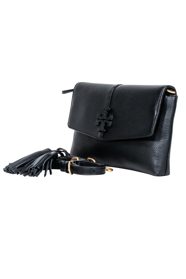 Current Boutique-Tory Burch - Black Leather Fold Over Flap Crossbody Bag