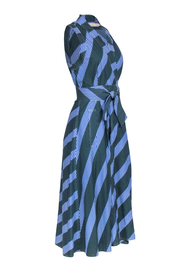 Current Boutique-Tory Burch - Green & Blue Striped Sleeveless Wrap Dress Sz 4