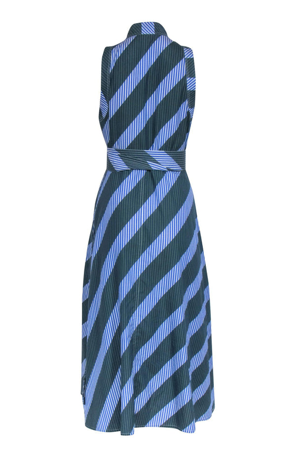 Current Boutique-Tory Burch - Green & Blue Striped Sleeveless Wrap Dress Sz 4