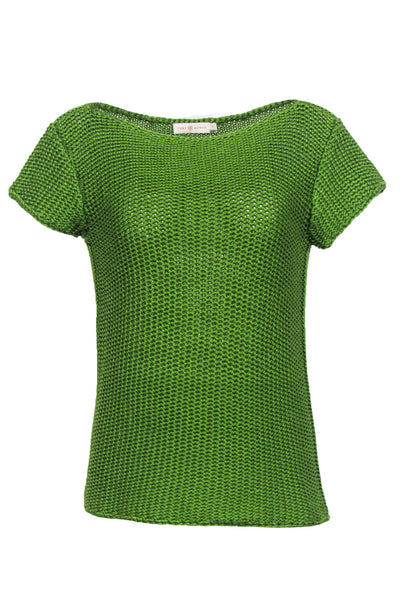 Current Boutique-Tory Burch - Green Short Sleeve Knitted Top Sz S
