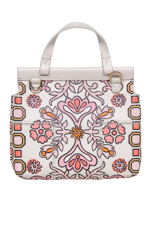 Current Boutique-Tory Burch - Ivory Leather w/ Pink & Orange Print Crossbody Bag