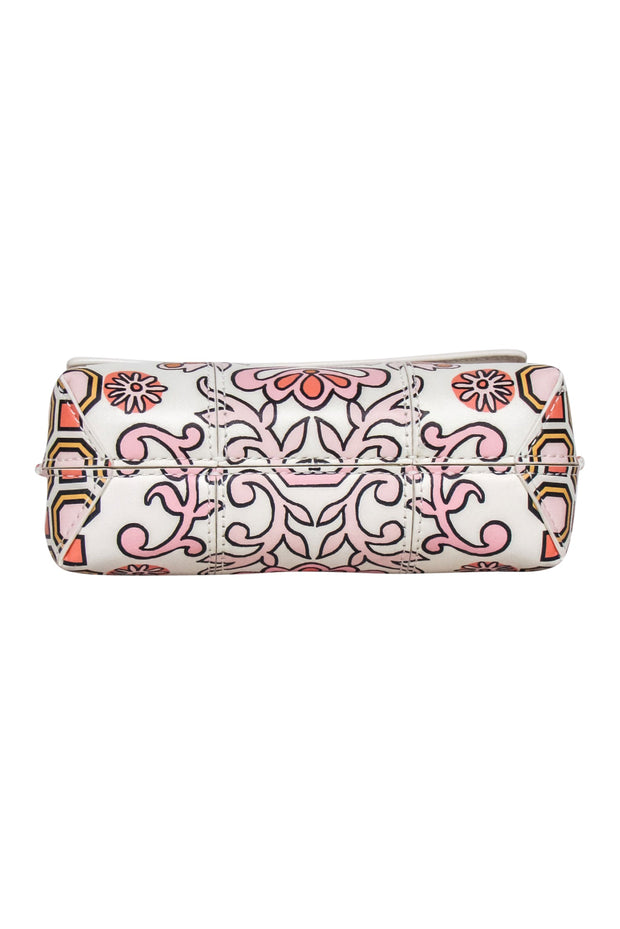 Current Boutique-Tory Burch - Ivory Leather w/ Pink & Orange Print Crossbody Bag