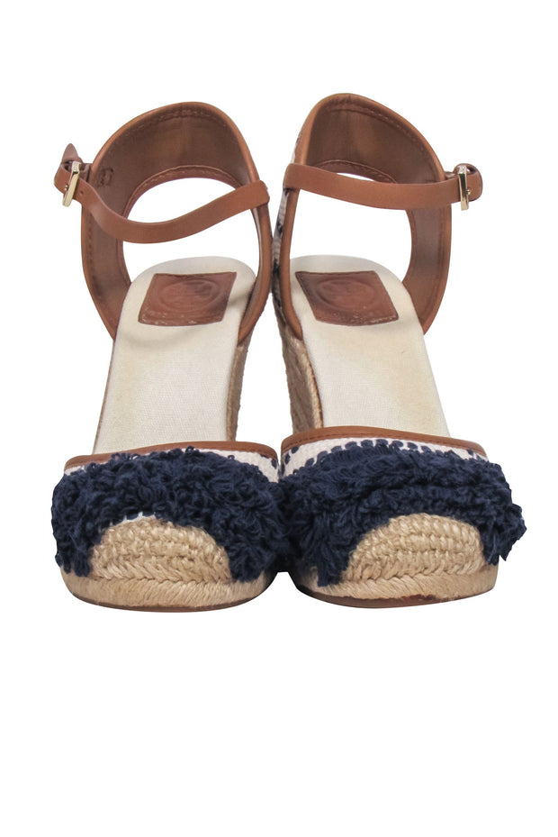 Current Boutique-Tory Burch - Ivory & Navy Woven Wedges Sz 6.5