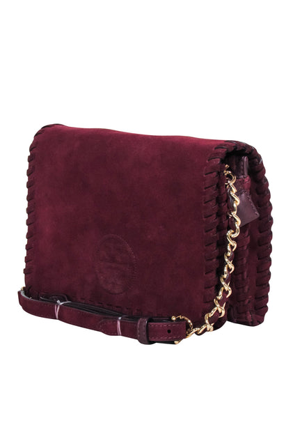 Tory Burch Maroon Suede Crossbody Bag