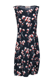 Current Boutique-Tory Burch - Navy Blue Sleeveless Dress w/ White & Red Floral Print Sz M