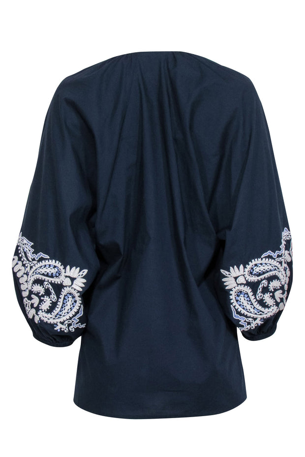 Current Boutique-Tory Burch - Navy Paisley Embroidered Tunic Sz XS