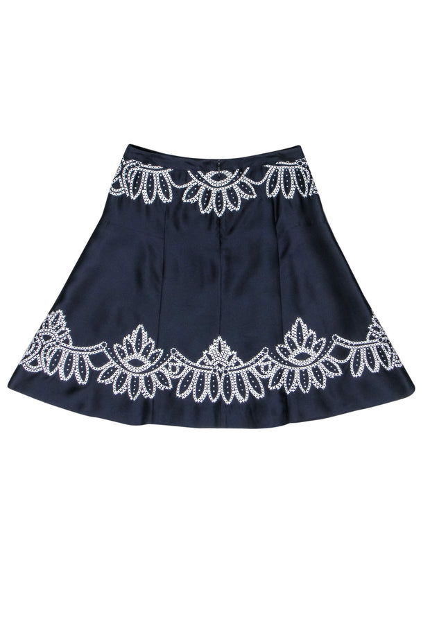 Current Boutique-Tory Burch - Navy w/ White Embroidered Print Skirt Sz 6