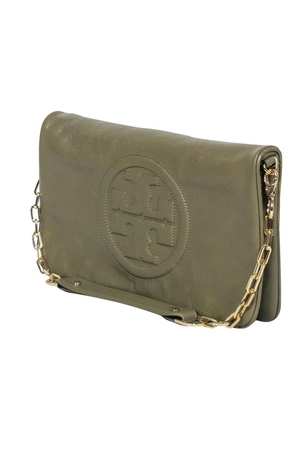 Current Boutique-Tory Burch - Olive Green Fold-Over Leather "Reva" Clutch