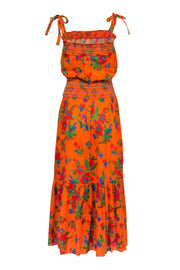 Current Boutique-Tory Burch - Orange & Multi Color Smocked Waist Sleeveless Maxi Dress Sz S