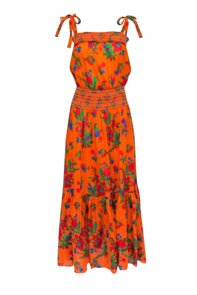 Current Boutique-Tory Burch - Orange & Multi Color Smocked Waist Sleeveless Maxi Dress Sz S