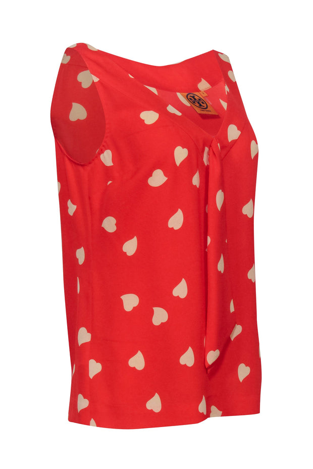 Current Boutique-Tory Burch - Red & Cream Heart Print Silk Tank w/ Tie Sz 8