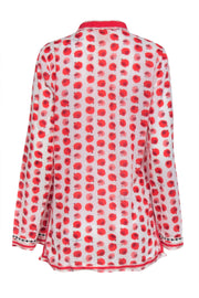 Current Boutique-Tory Burch - Red & White Long Sleeve Hedgehog Print Tunic Blouse Sz 12