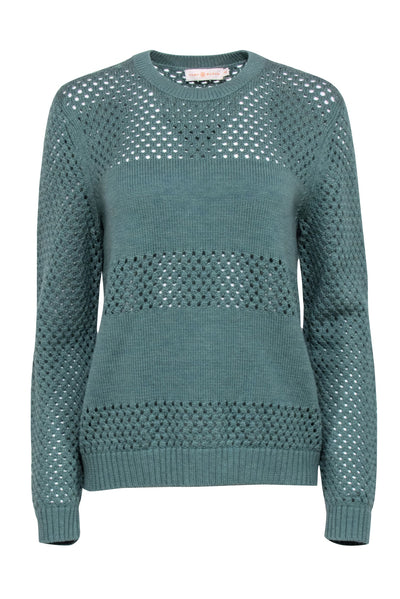 Current Boutique-Tory Burch - Sage Green Crochet Knit Sweater Sz M